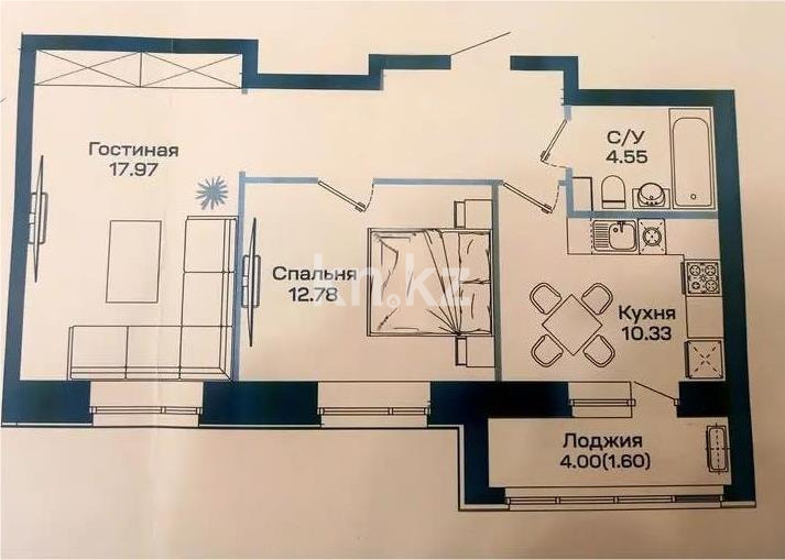 Продажа 2-комнатной квартиры, 57 м² в Астане