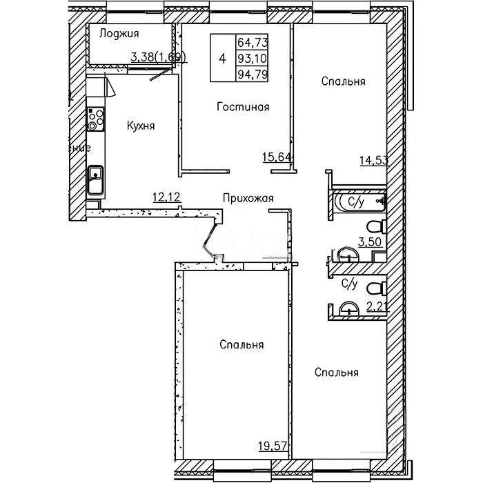 Продажа 4-комнатной квартиры, 93.5 м² - Недвижимость в Казахстане - страница 20 фото 1 из 1