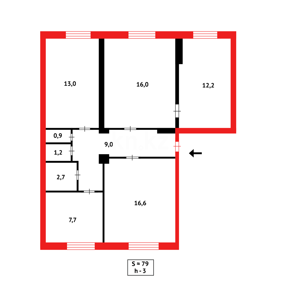 Продажа 4-комнатной квартиры, 79 м², ул. Лободы - Продажа  четырехкомнатных квартир в Караганде фото 19 из 19
