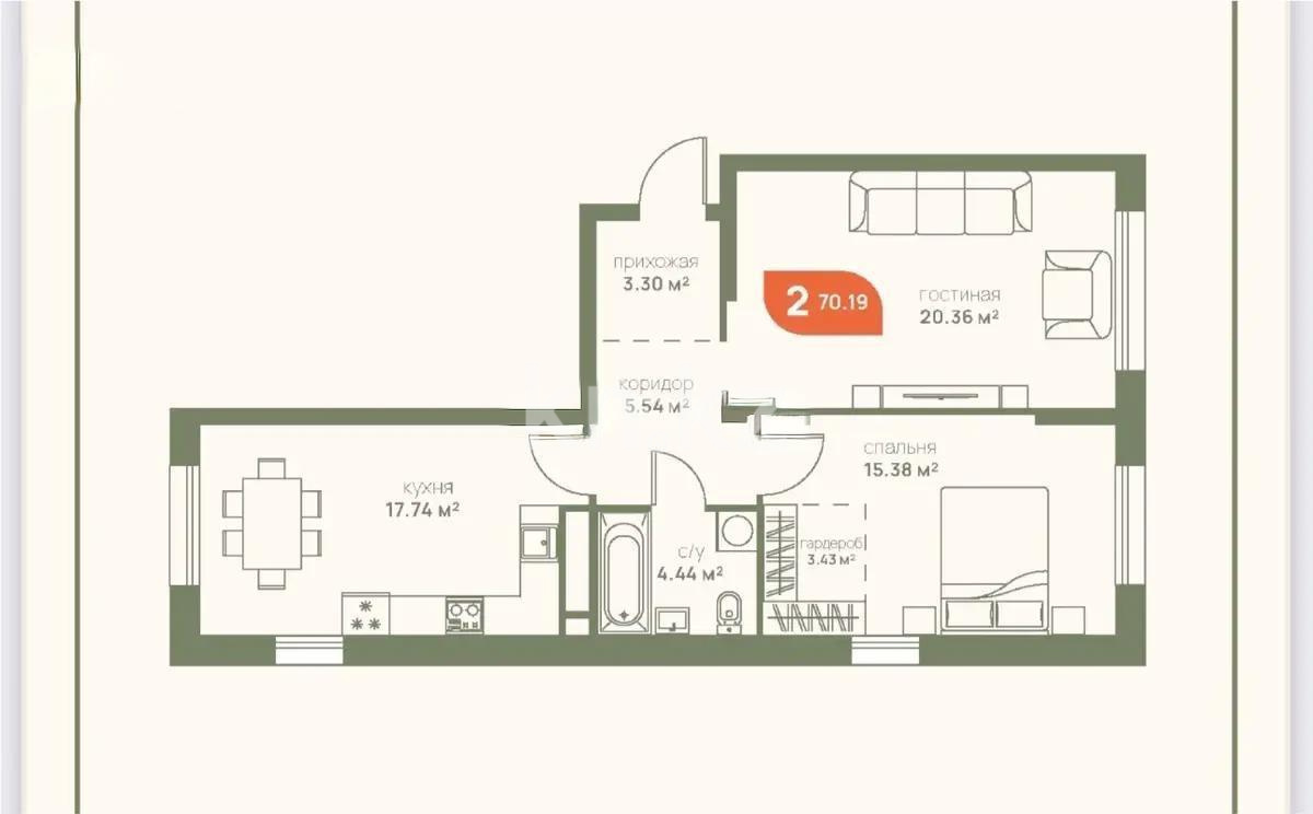 Продажа 2-комнатной квартиры, 70.19 м², пр. Рыскулова, дом  1 стр в Алматы - фото 3