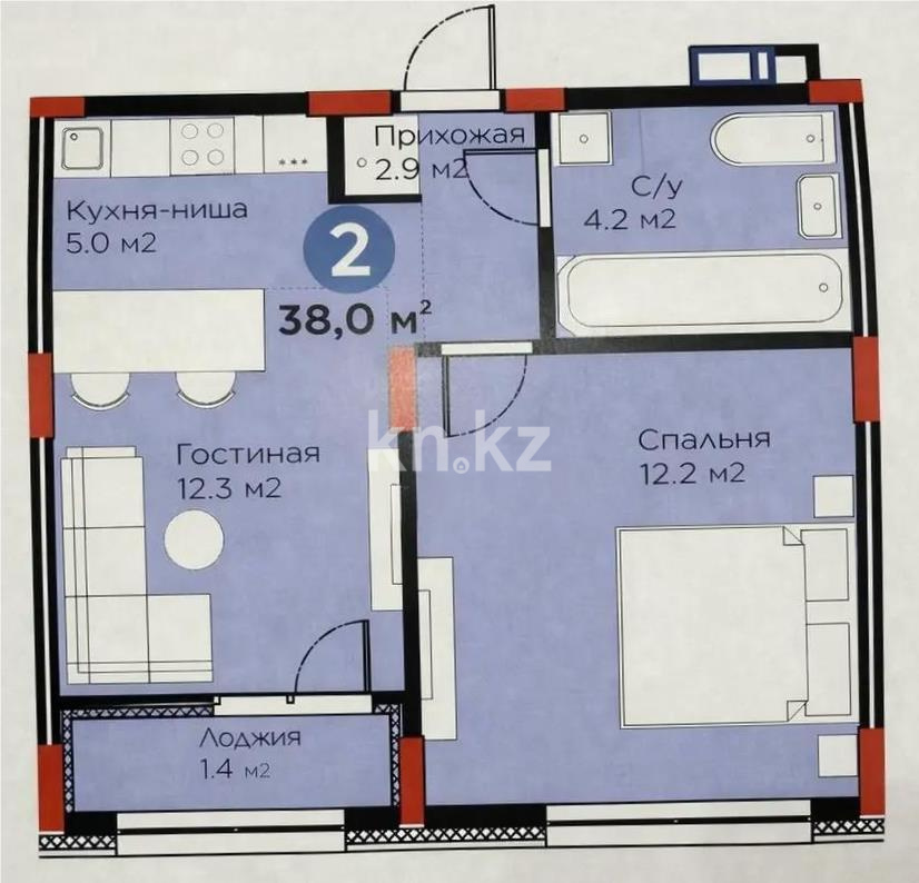 Продажа 2-комнатной квартиры, 38 м² в Астане