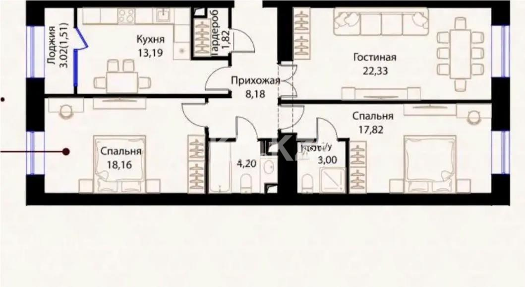 Продажа 3-комнатной квартиры, 90 м², ул. Жошы хана, дом  12/3 - Продажа  трехкомнатных квартир в Астане фото 1 из 1