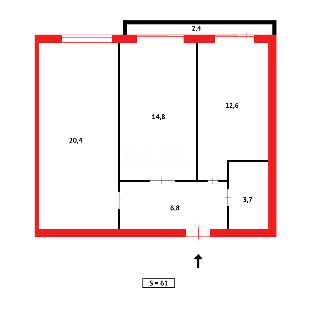 Продажа 2-комнатной квартиры, 60 м², ул. Муканова - Продажа  двухкомнатных квартир в Караганде фото 23 из 23