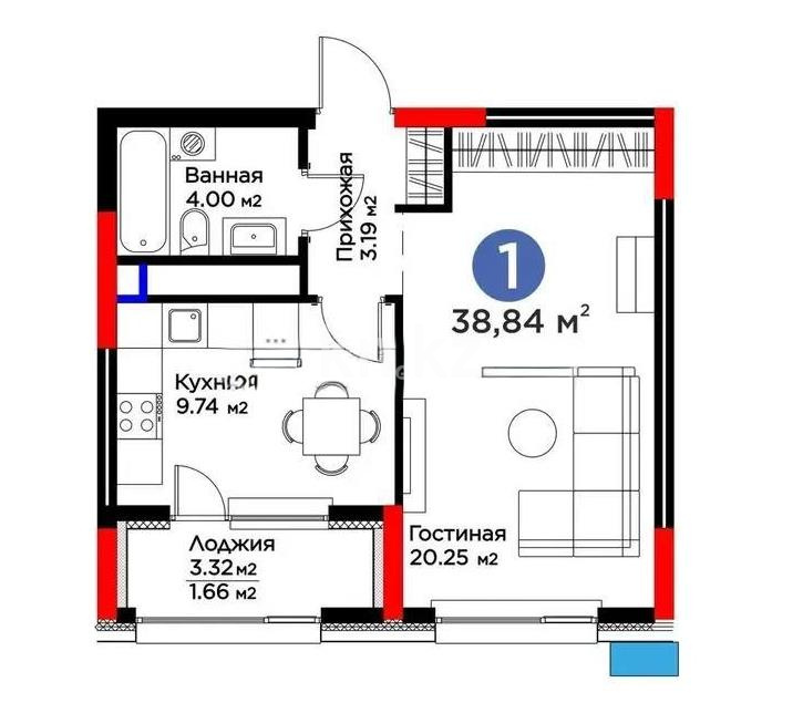Продажа 2-комнатной квартиры, 38.84 м², пр. Туран, дом  57а - Продажа квартир в Астане фото 1 из 1