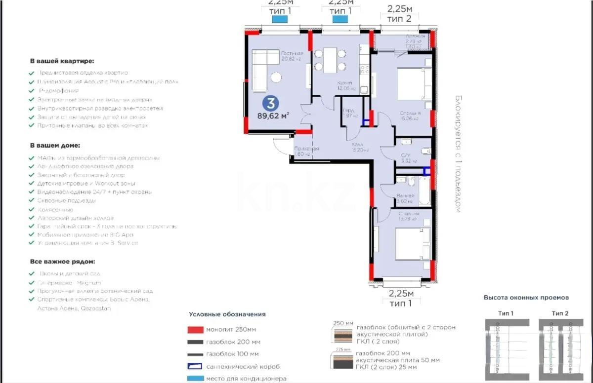 Продажа 3-комнатной квартиры, 89 м², пр. Туран, дом  57/5 стр - Продажа  трехкомнатных квартир в Астане без посредников с фото фото 1 из 1