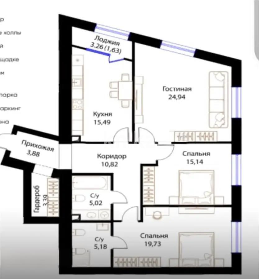 Продажа 3-комнатной квартиры, 105.22 м², ул. Жошы хана, дом  12/3 - Продажа квартир в Казахстане фото 1 из 1