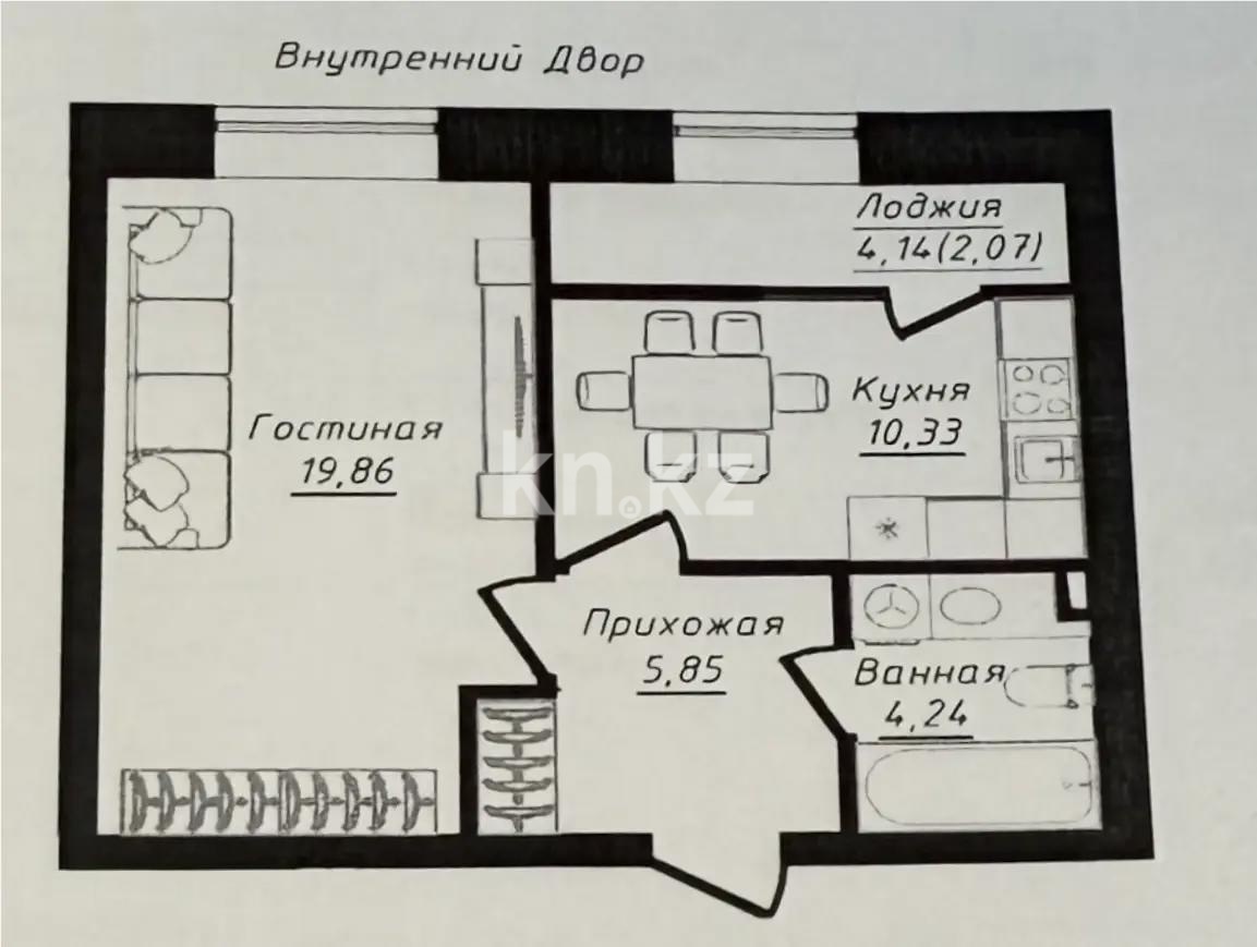 Продажа 1-комнатной квартиры, 42.5 м² в Астане