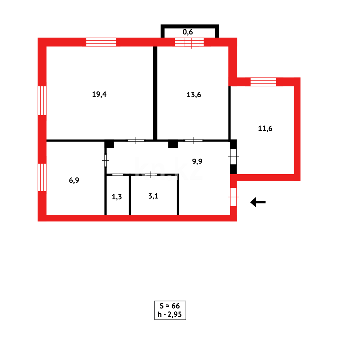 Продажа 3-комнатной квартиры, 66 м², ул. Ауэзова - Продажа  трехкомнатных квартир в Абае фото 10 из 10