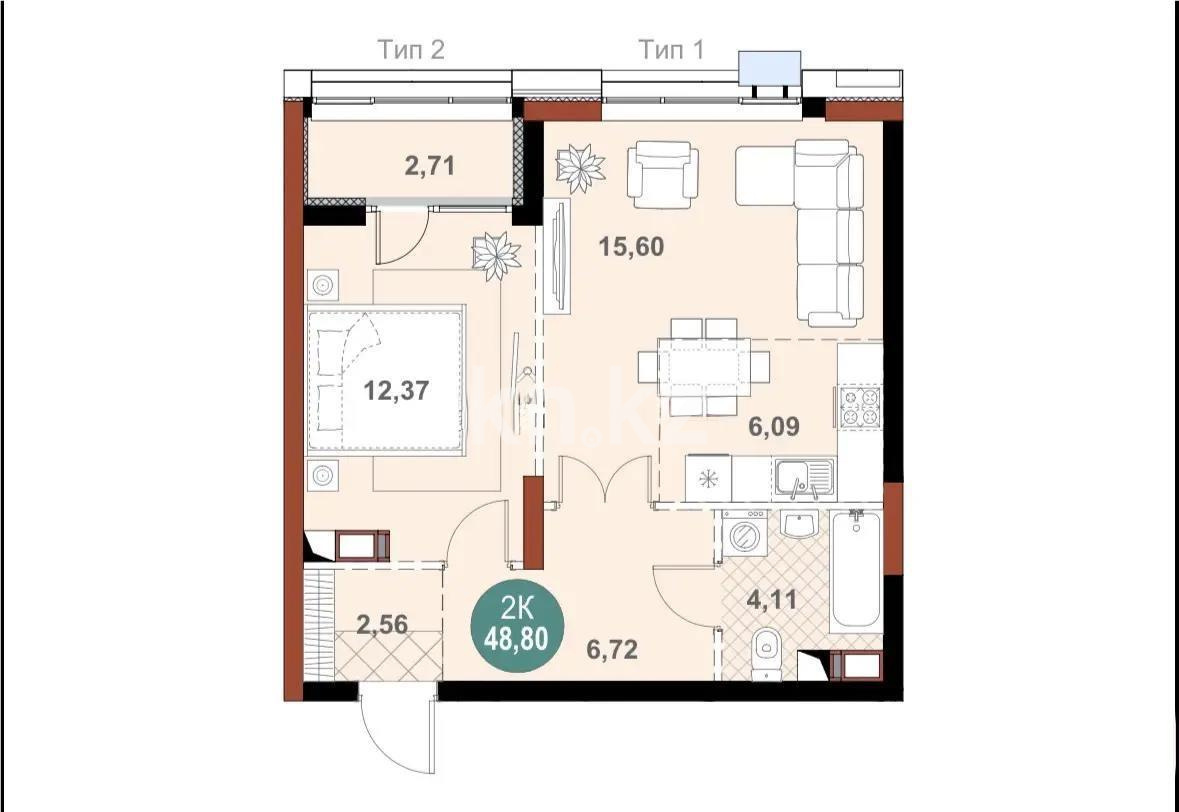Продажа 2-комнатной квартиры, 49 м² в Астане - фото 3