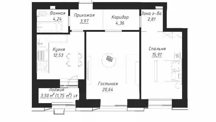 Продажа 2-комнатной квартиры, 66.21 м², ул. Калдаякова, дом  12 - Продажа квартир в новостройках Астаны без посредников фото 1 из 1