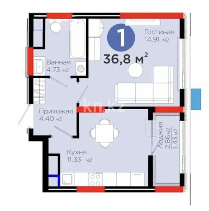 Продажа 1-комнатной квартиры, 36.8 м², ул. Е-796, дом  1 стр в Астане