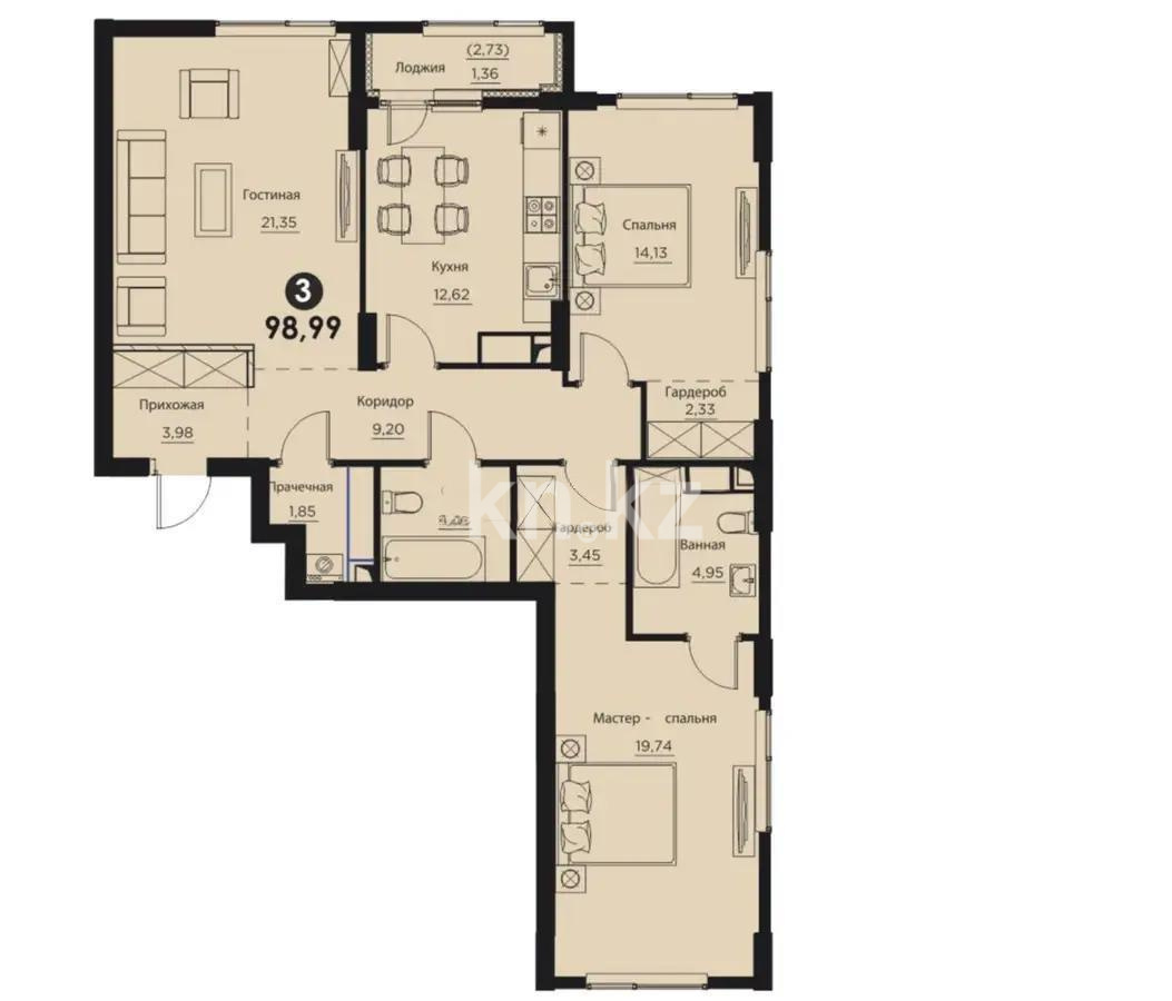 Продажа 3-комнатной квартиры, 99 м² - Продажа  трехкомнатных квартир в новостройках Астаны фото 4 из 4