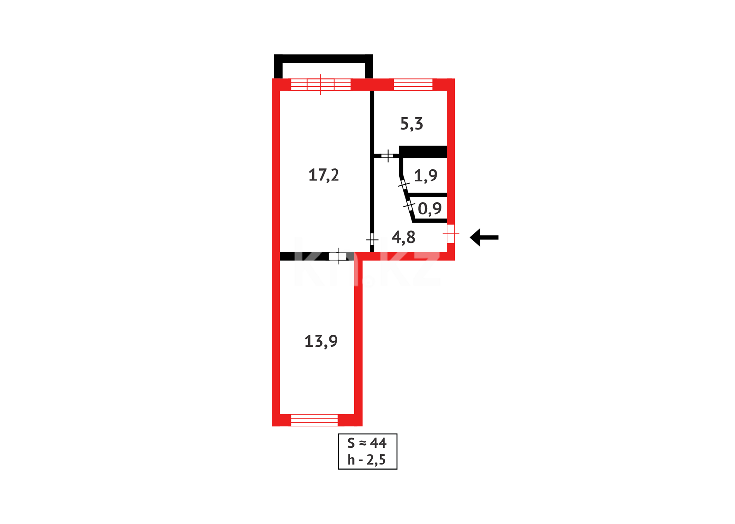 Продажа 2-комнатной квартиры, 44 м² в Темиртау - фото 12