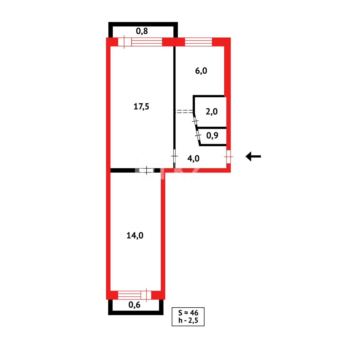 Продажа 2-комнатной квартиры, 44 м² - Продажа двухкомнатных квартир в панельном доме в Караганде фото 6 из 6