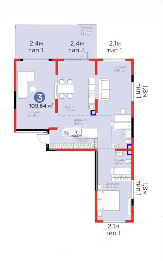 Продажа 3-комнатной квартиры, 110 м², Кульджинский тракт, дом  9/6а - Продажа квартир в Алматы фото 1 из 2