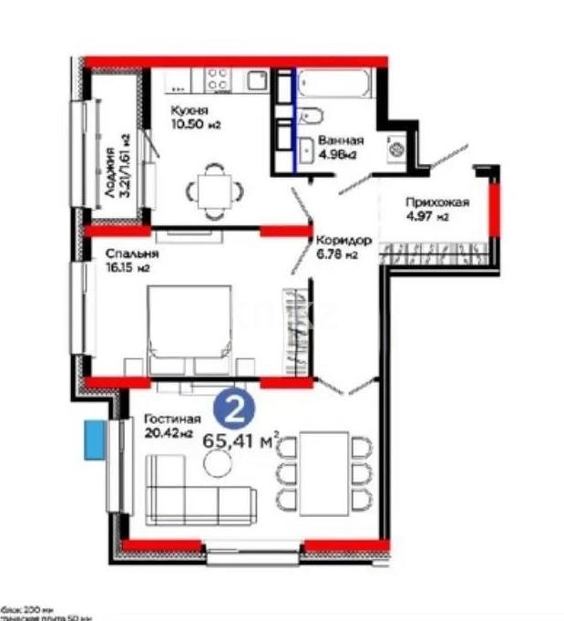 Продажа 2-комнатной квартиры, 65.41 м² в Астане