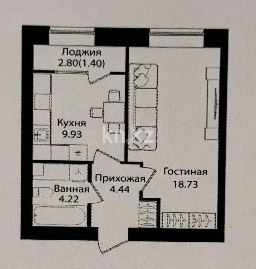Продажа 1-комнатной квартиры, 38.72 м² в Астане