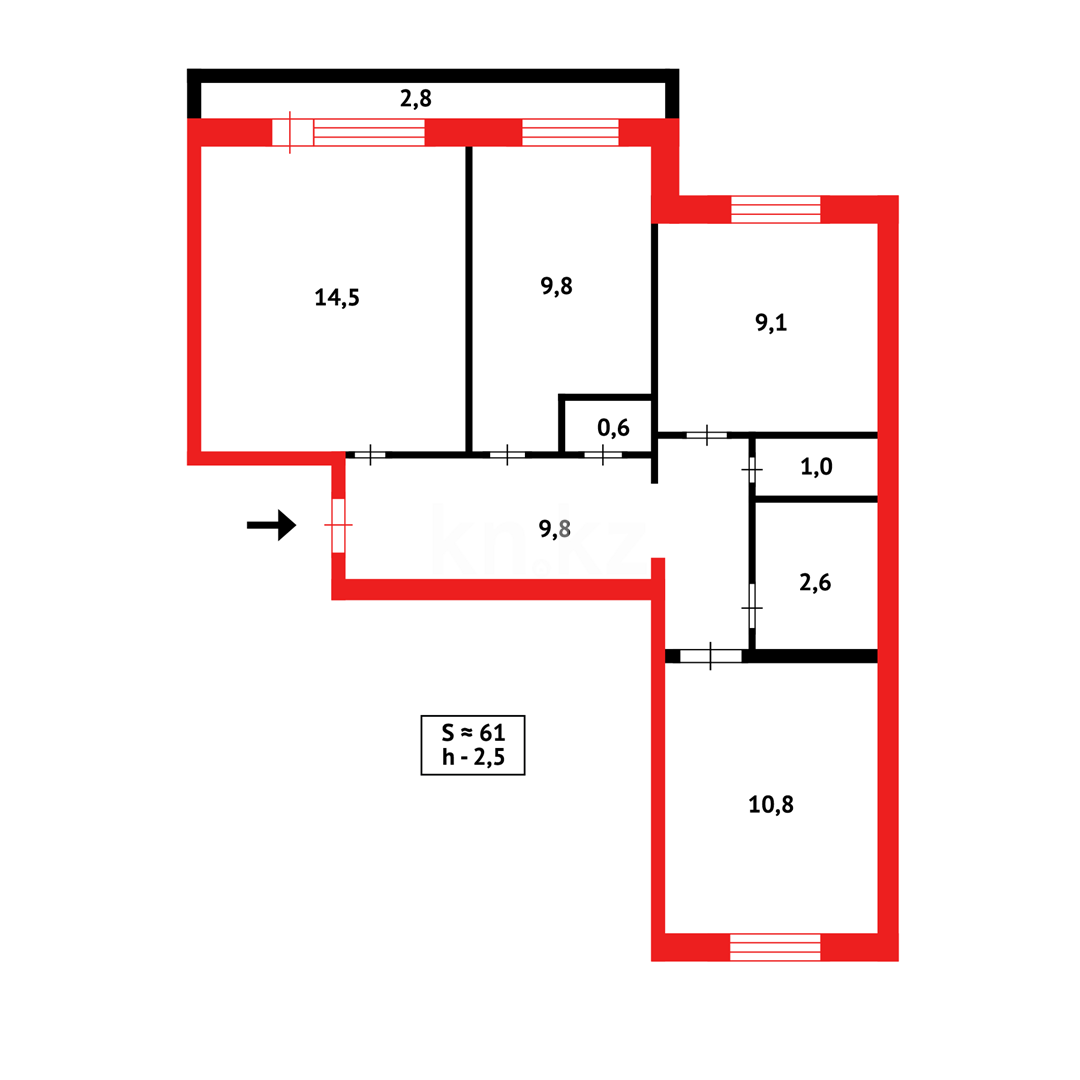 Продажа 3-комнатной квартиры, 61 м², мкр. Восток-3 в Караганде - фото 16