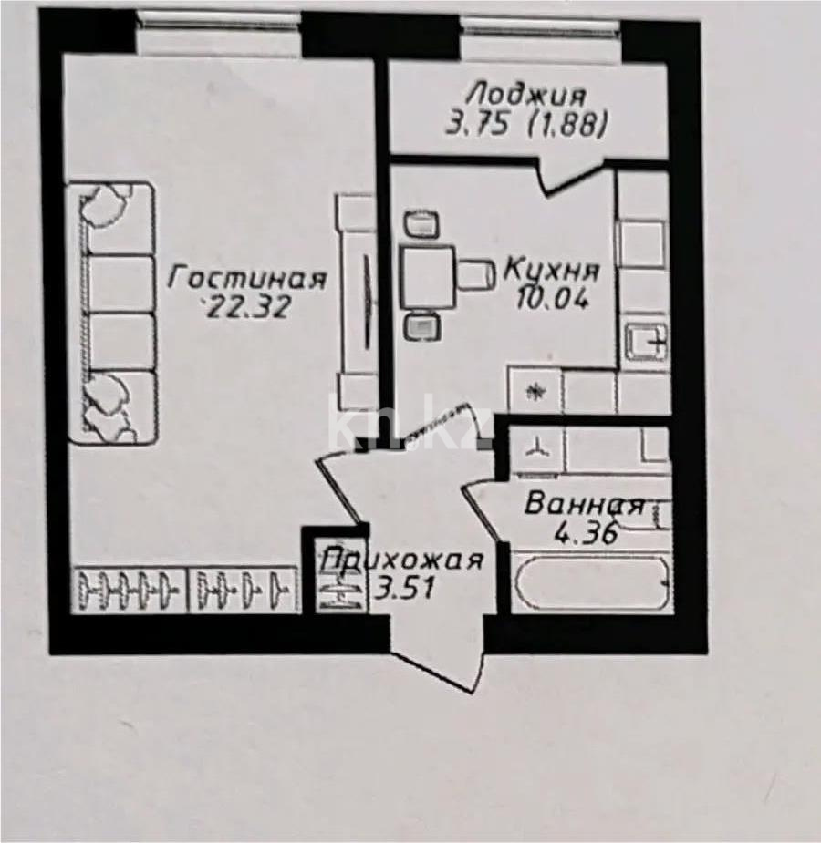 Продажа 1-комнатной квартиры, 42.5 м² в Астане