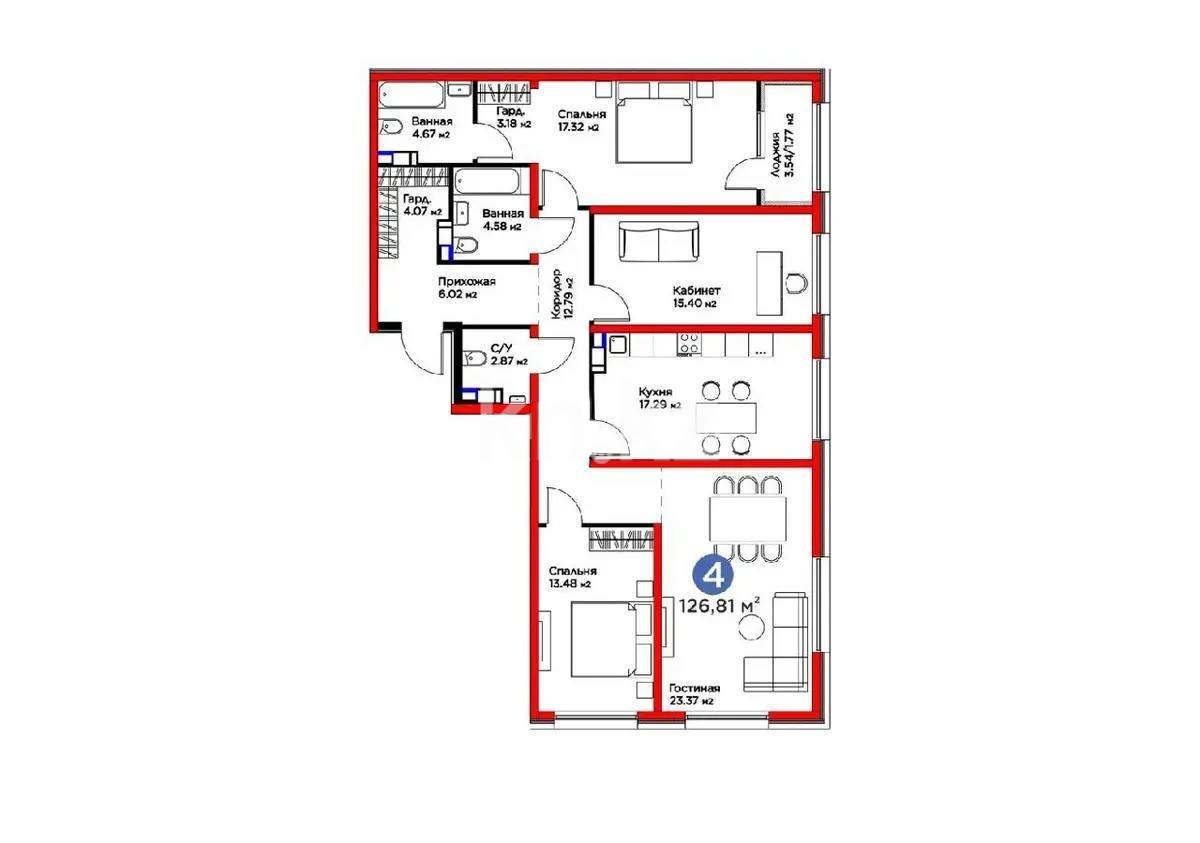 Продажа 4-комнатной квартиры, 128 м² в Алматы