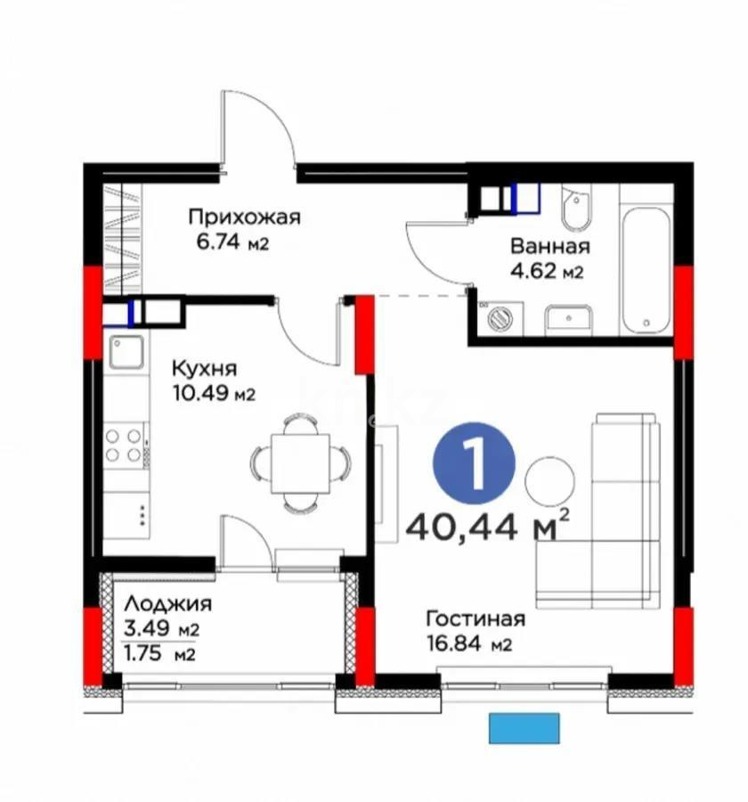 Продажа 1-комнатной квартиры, 40 м², ул. Рыскулова, дом  16 - Продажа квартир в Казахстане фото 1 из 1