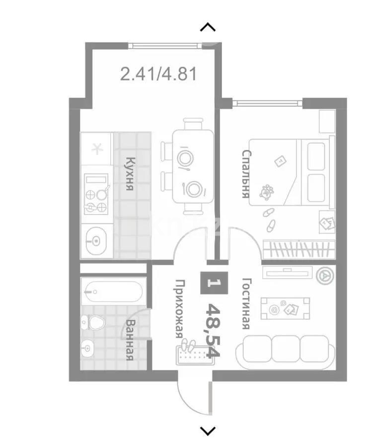 Продажа 2-комнатной квартиры, 49.8 м², пр. Райымбека, дом  348/1 - Продажа  однокомнатных, двухкомнатных квартир в Алматы фото 1 из 1