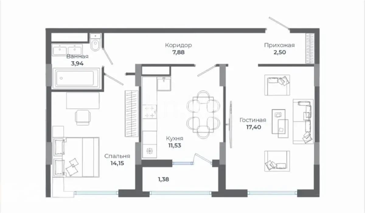 Продажа 2-комнатной квартиры, 58.78 м², ул. Сыганак, дом  4 стр в Астане - фото 4