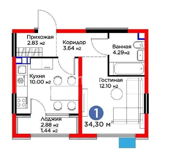 Продажа 1-комнатной квартиры, 34.3 м² - Продажа однокомнатных квартир от собственников в Алматы - страница 7 фото 5 из 5
