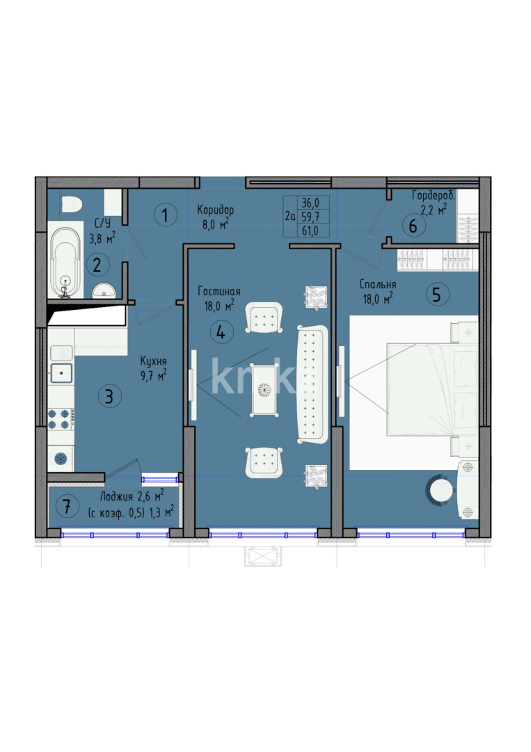 Продажа 2-комнатной квартиры, 61 м² в Астане - фото 2