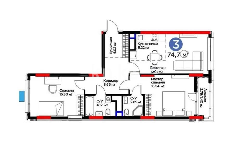 Продажа 3-комнатной квартиры, 75 м² в Астане