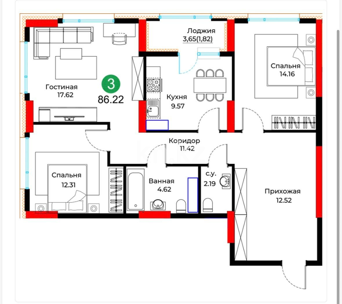 Продажа 3-комнатной квартиры, 87 м² в Астане - фото 4