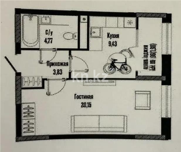 Продажа 1-комнатной квартиры, 40.16 м², ул. Бухар жырау, дом  12/2 в Астане