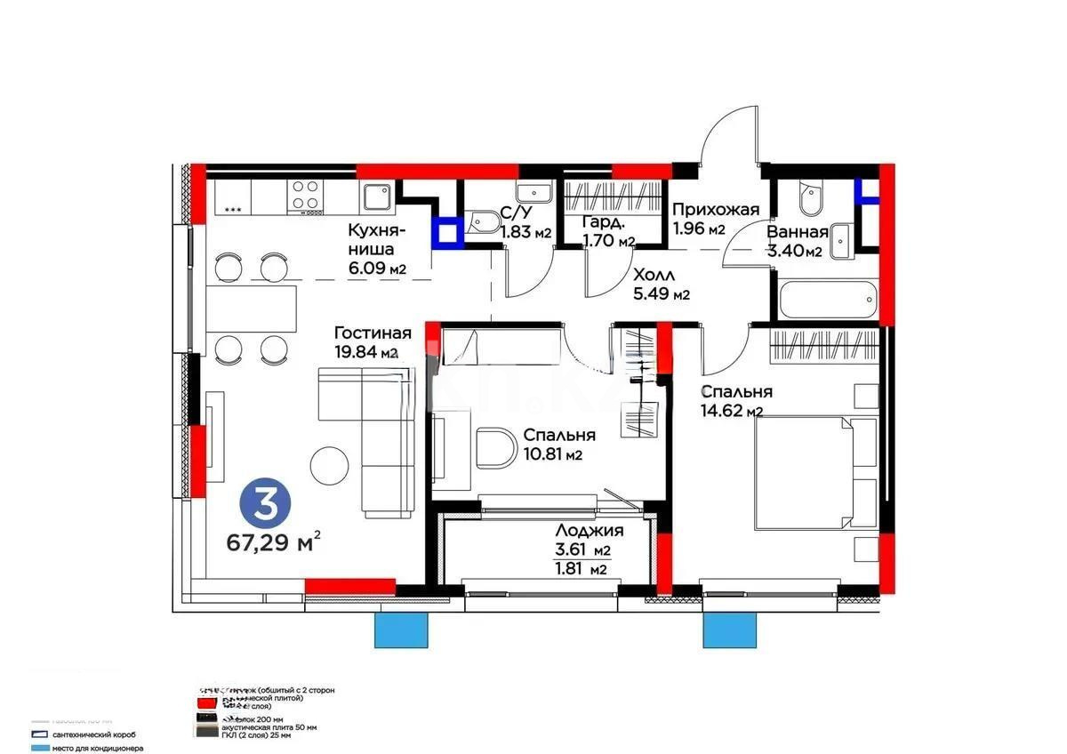 Продажа 3-комнатной квартиры, 67.29 м², пр. Туран, дом  57/5 стр в Астане