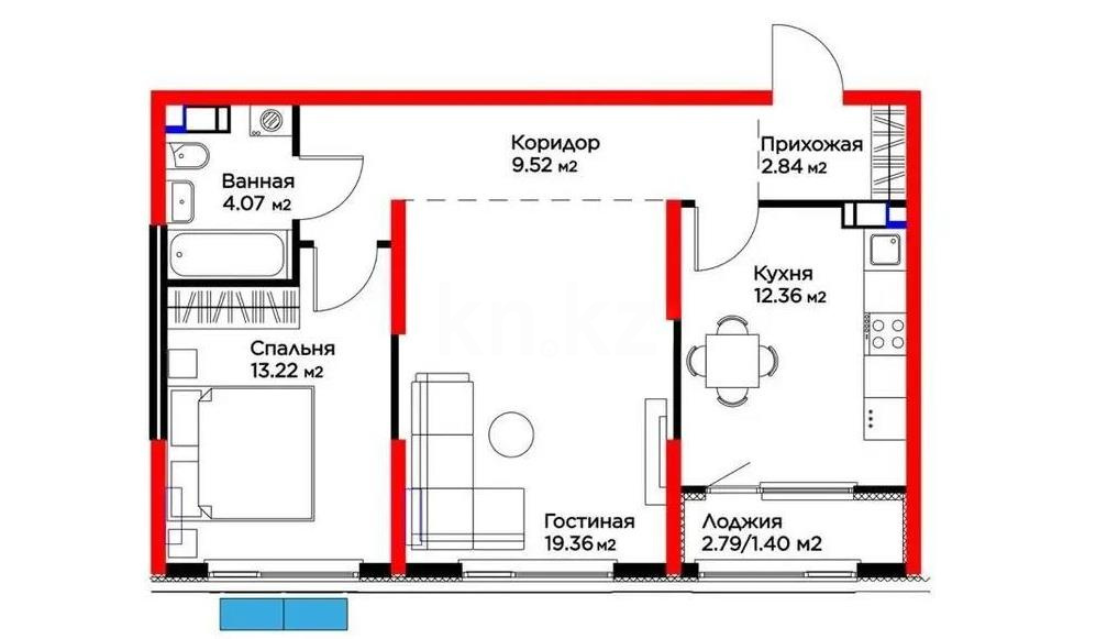 Продажа 2-комнатной квартиры, 62.77 м² в Алматы