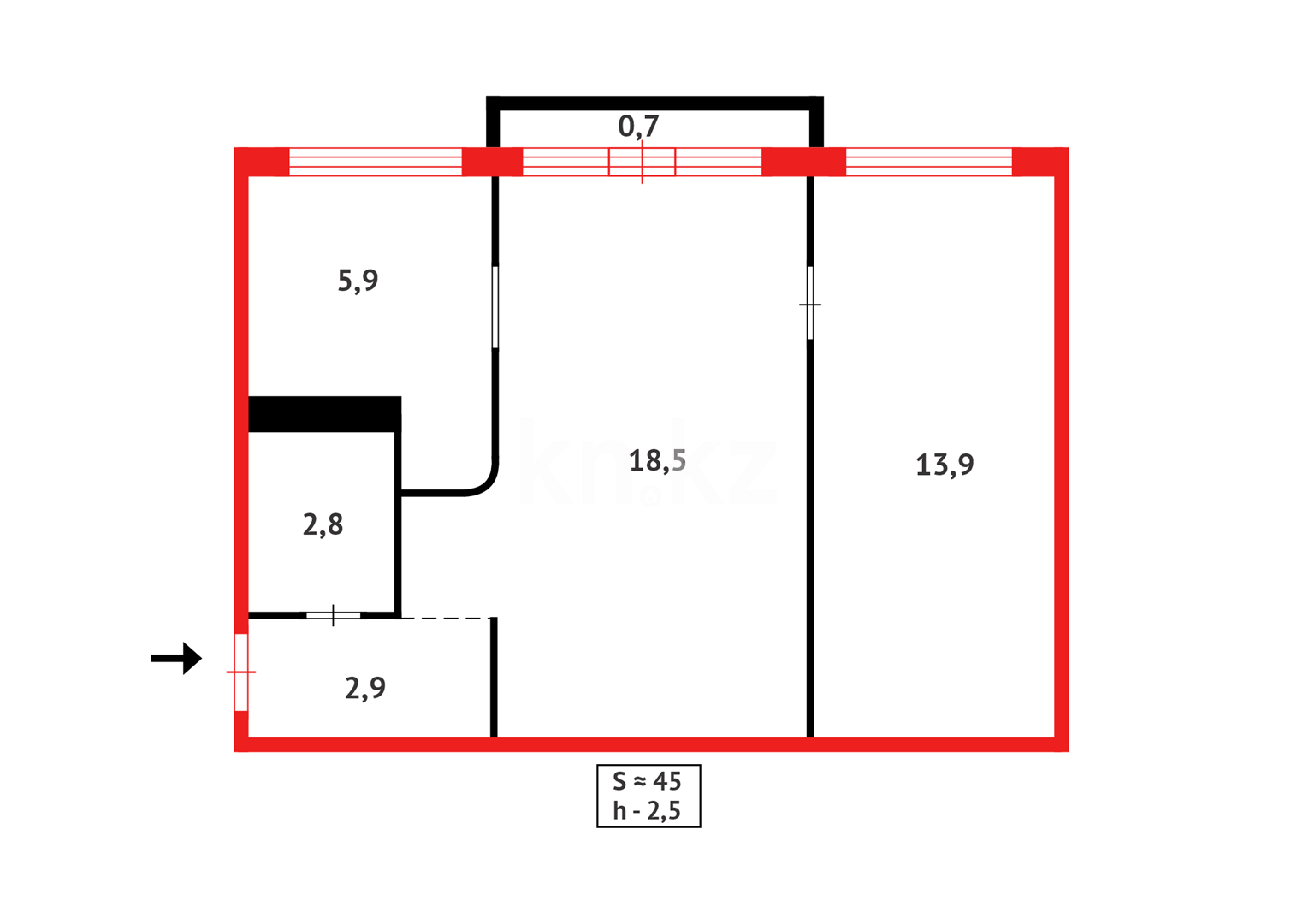 Продажа 2-комнатной квартиры, 44 м², ул. Ерубаева, дом  33а в Караганде - фото 13