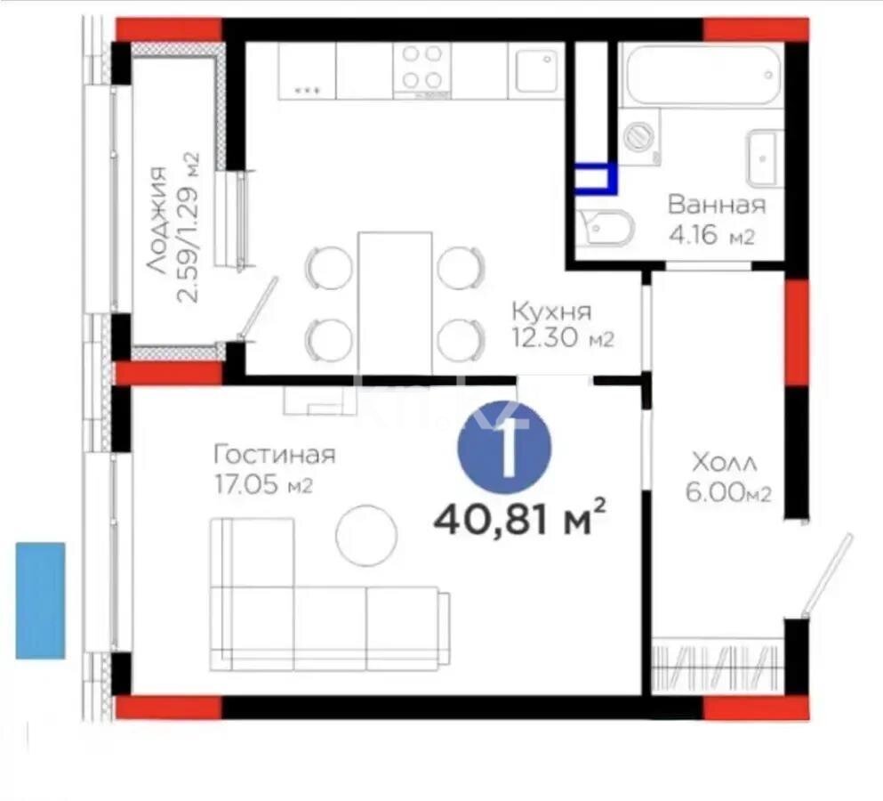 Продажа 1-комнатной квартиры, 40.81 м² в Астане - фото 4