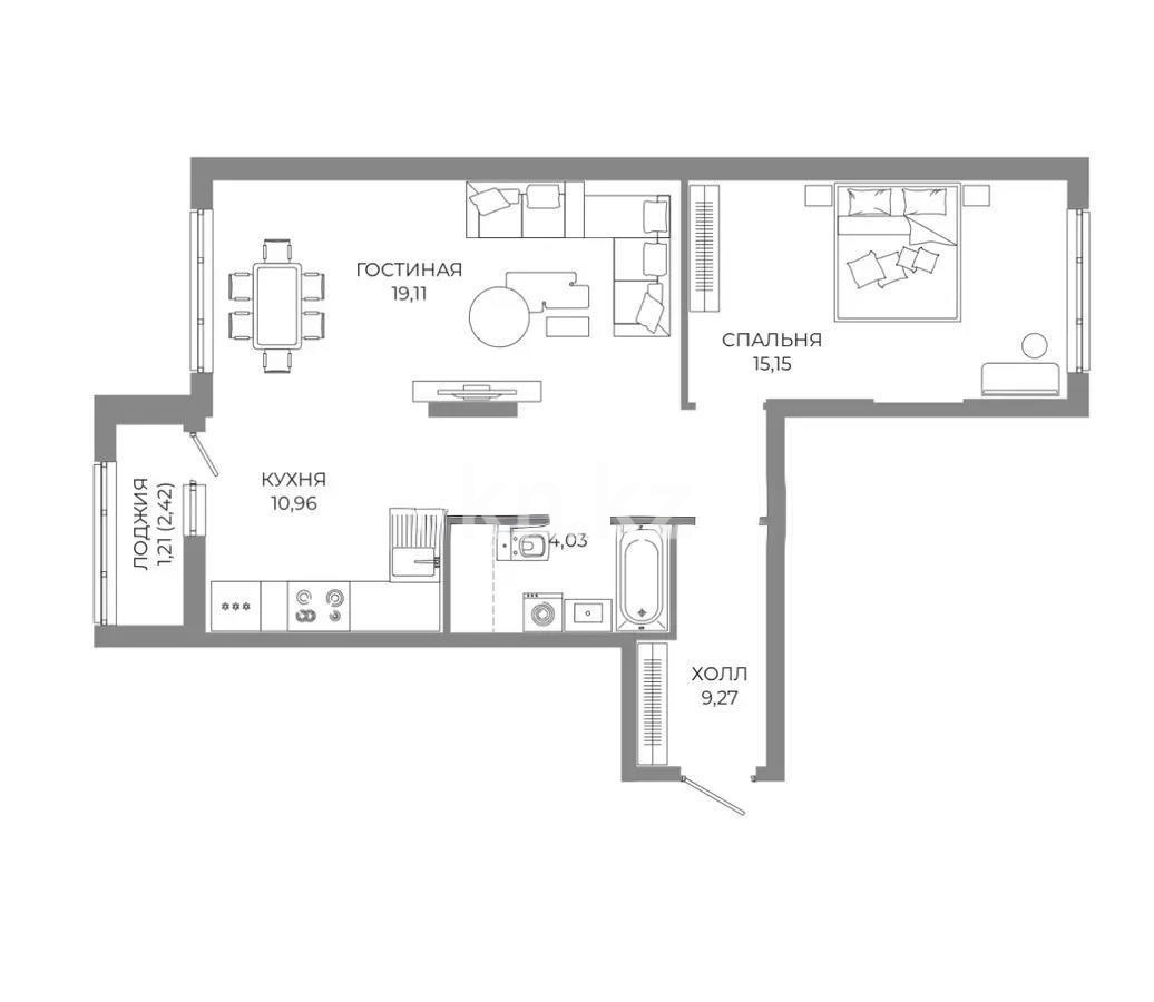 Продажа 2-комнатной квартиры, 59.78 м² в Астане