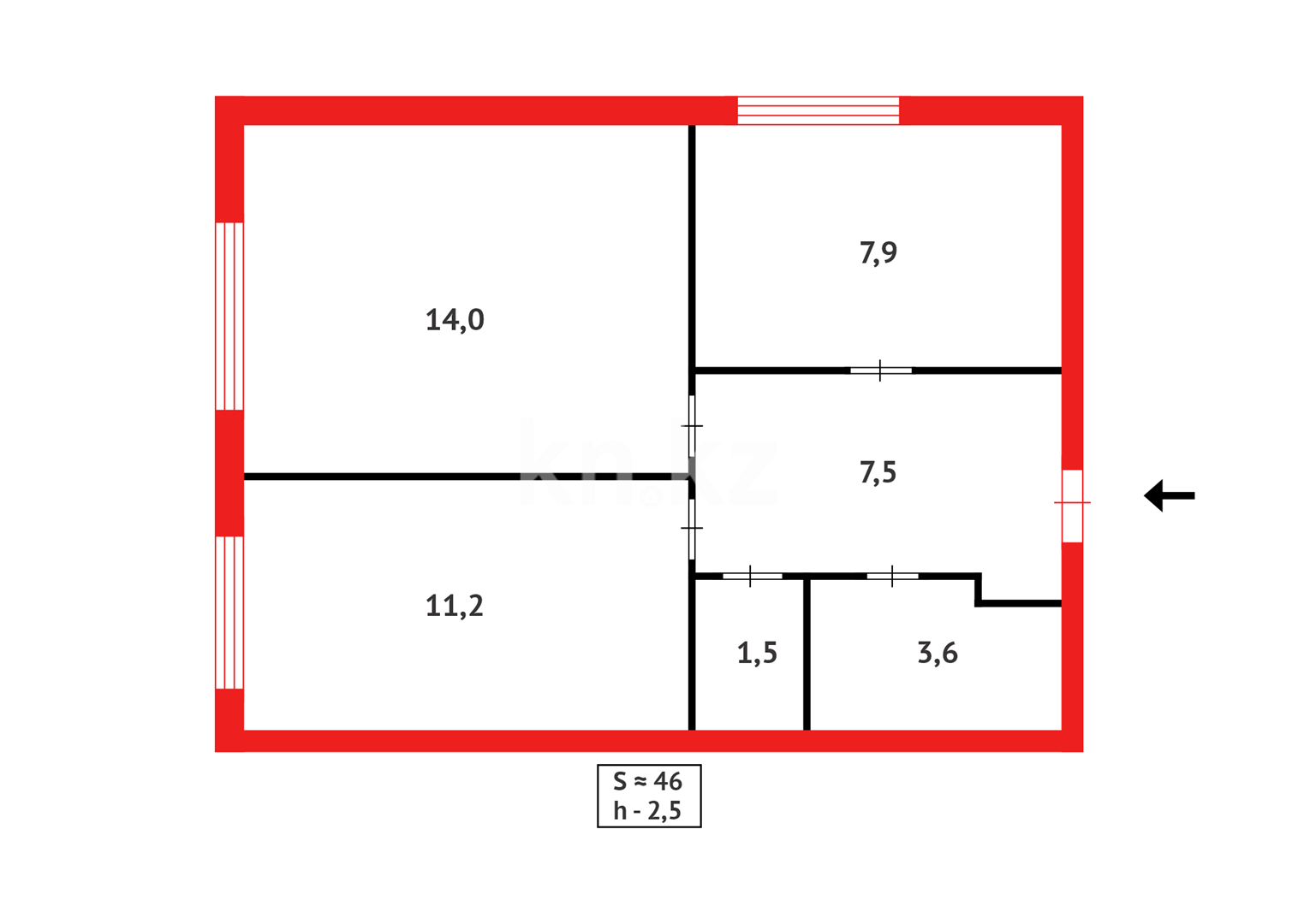 Продажа 2-комнатной квартиры, 46 м², ул. Муканова - Продажа  двухкомнатных квартир в Караганде фото 13 из 13