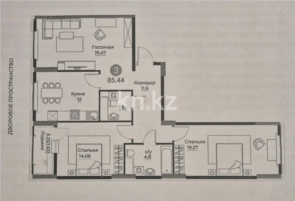 Продажа 3-комнатной квартиры, 85.44 м², ул. Е-429, дом  26 - Продажа  трехкомнатных квартир в Астане без посредников с фото фото 1 из 1
