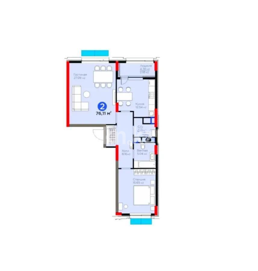 Продажа 2-комнатной квартиры, 76.11 м² - Продажа квартир в Казахстане - страница 122 фото 1 из 1