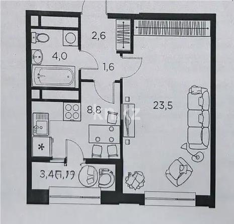 Продажа 1-комнатной квартиры, 42.4 м², ул. Толе би, дом  11 - Продажа  однокомнатных квартир в Алматы без посредников фото 3 из 3