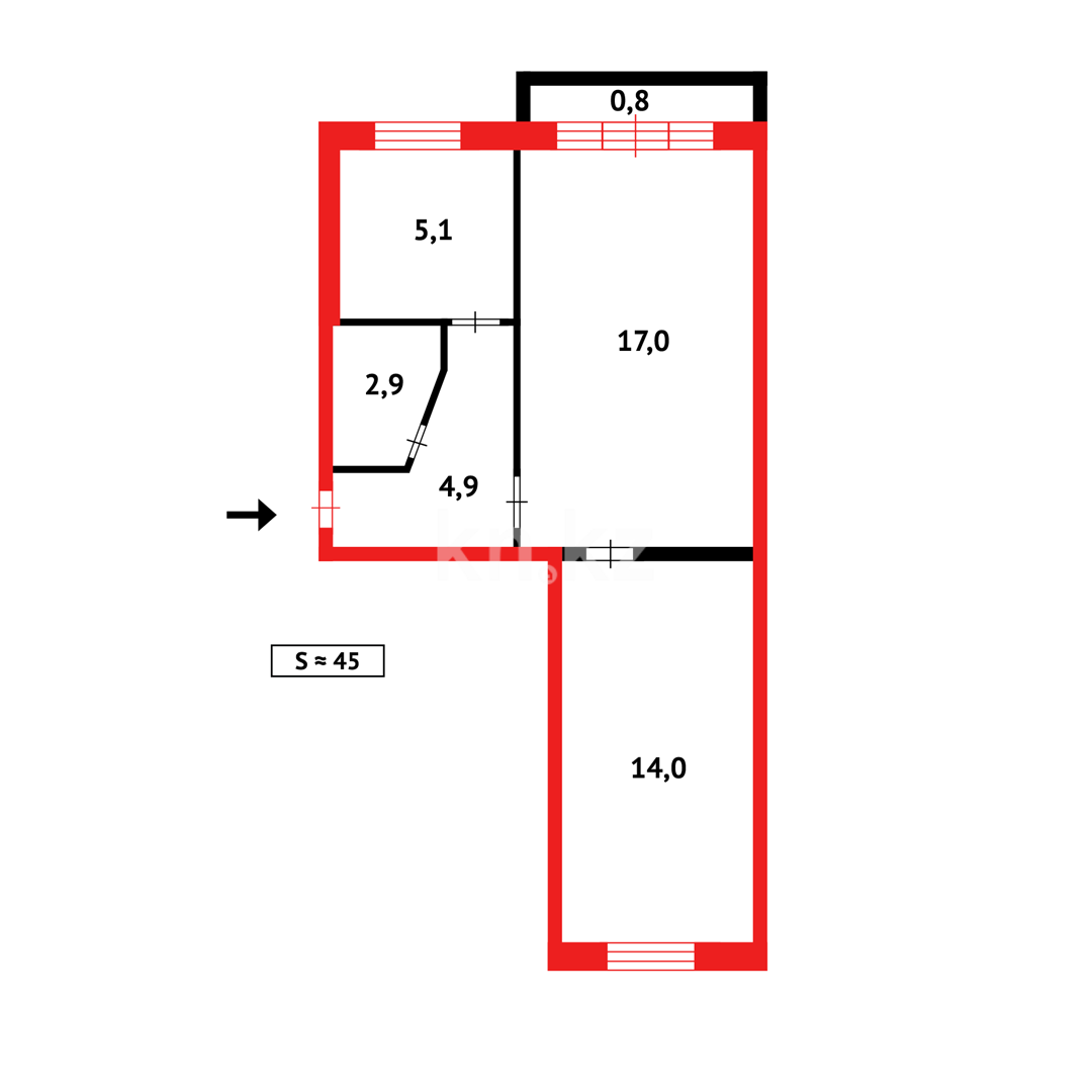 Продажа 2-комнатной квартиры, 45 м², пр. Металлургов - Продажа  двухкомнатных квартир в Темиртау фото 5 из 5