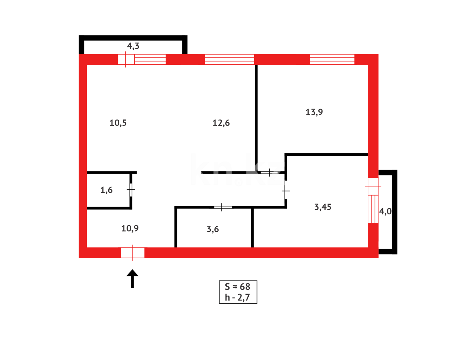 Продажа 3-комнатной квартиры, 68 м², ул. Карбышева в Караганде - фото 12