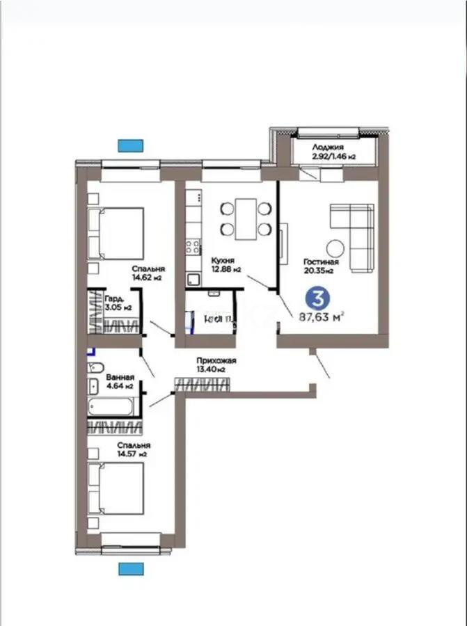 Продажа 3-комнатной квартиры, 87.63 м², ул. Рыскулова, дом  18/5 - Продажа  трехкомнатных квартир в новостройках Астаны без посредников фото 1 из 1