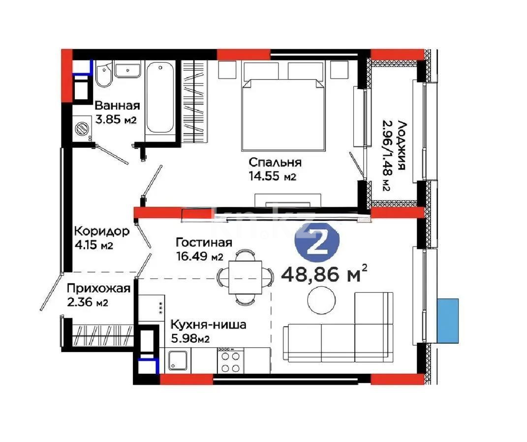 Продажа 2-комнатной квартиры, 48 м² в Астане
