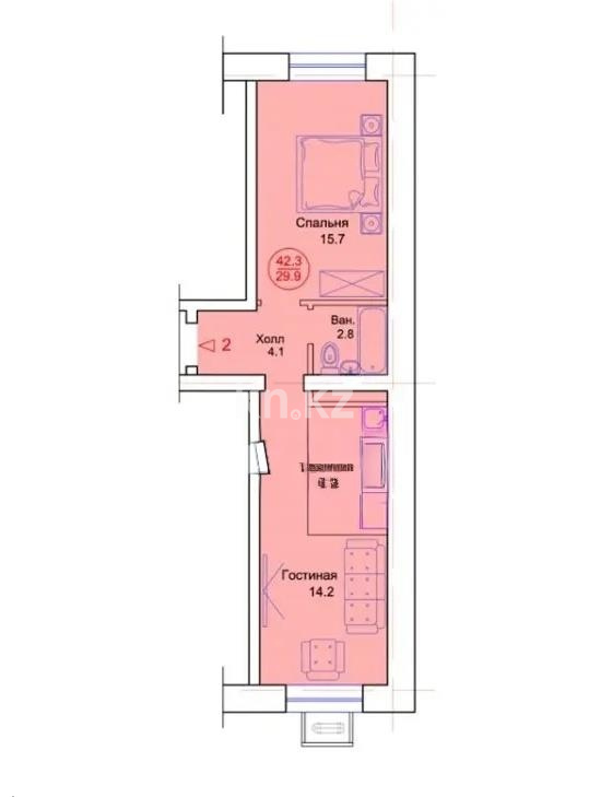 Продажа 1-комнатной квартиры, 42.3 м² - Продажа однокомнатных квартир от собственников в Астане - страница 10 фото 2 из 2