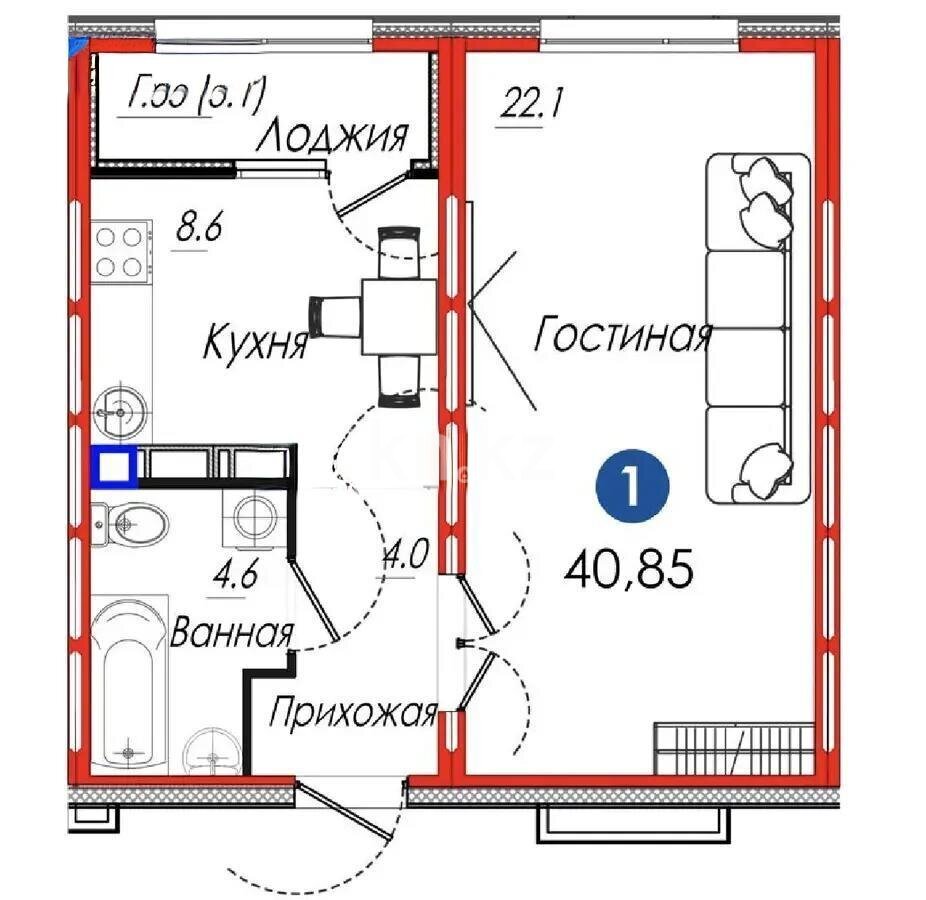 Продажа 1-комнатной квартиры, 40.85 м² в Астане - фото 5