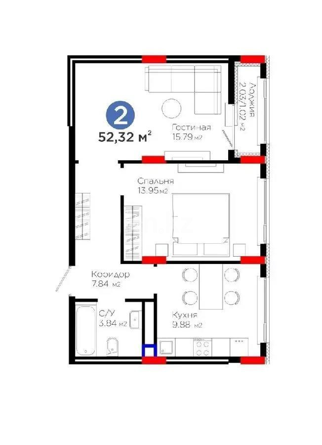 Продажа 2-комнатной квартиры, 52.52 м² - Продажа двухкомнатных квартир от собственников в Астане - страница 2 фото 1 из 1