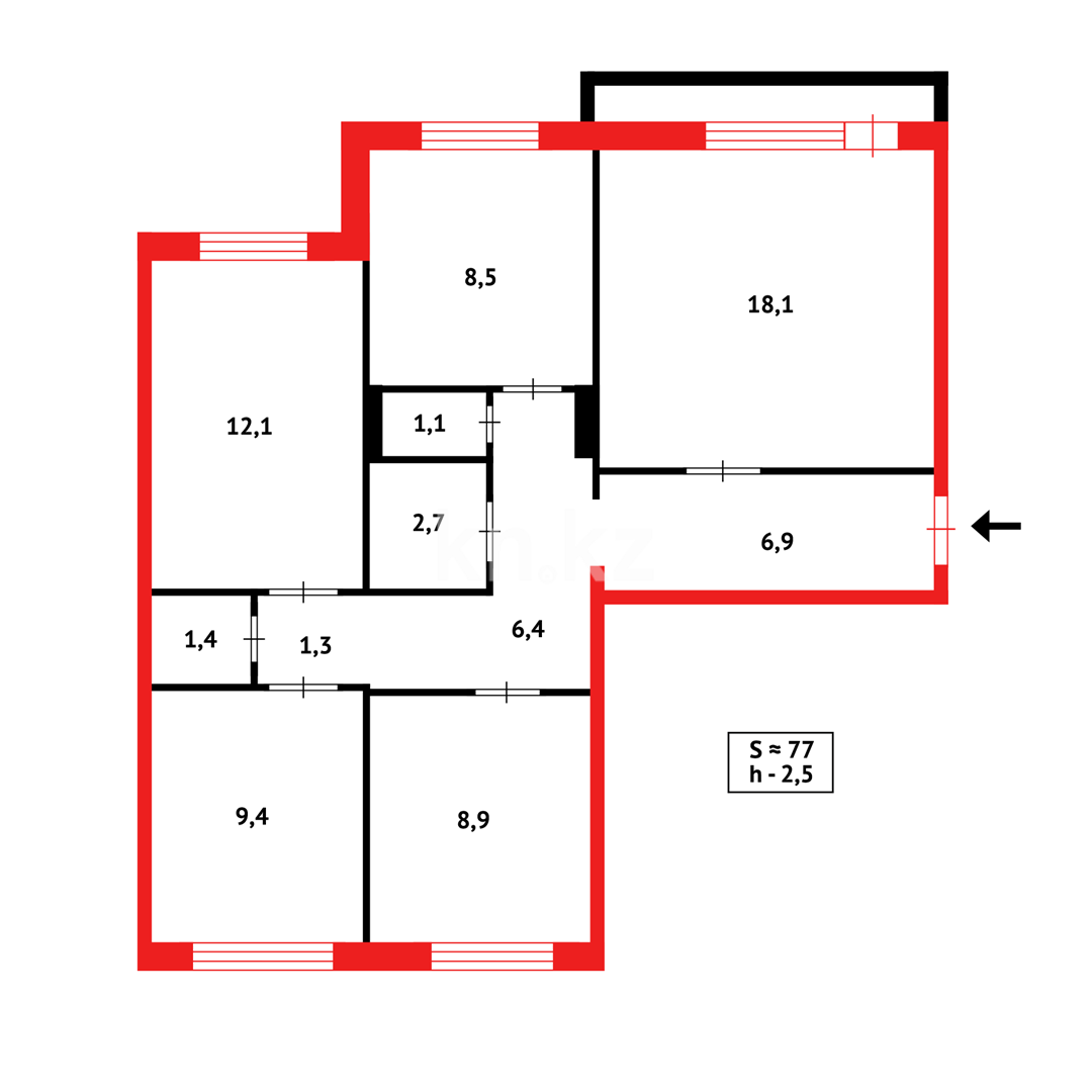 Продажа 4-комнатной квартиры, 77 м², мкр-н Степной-2, дом  4/2 - Продажа квартир в Караганде фото 14 из 14