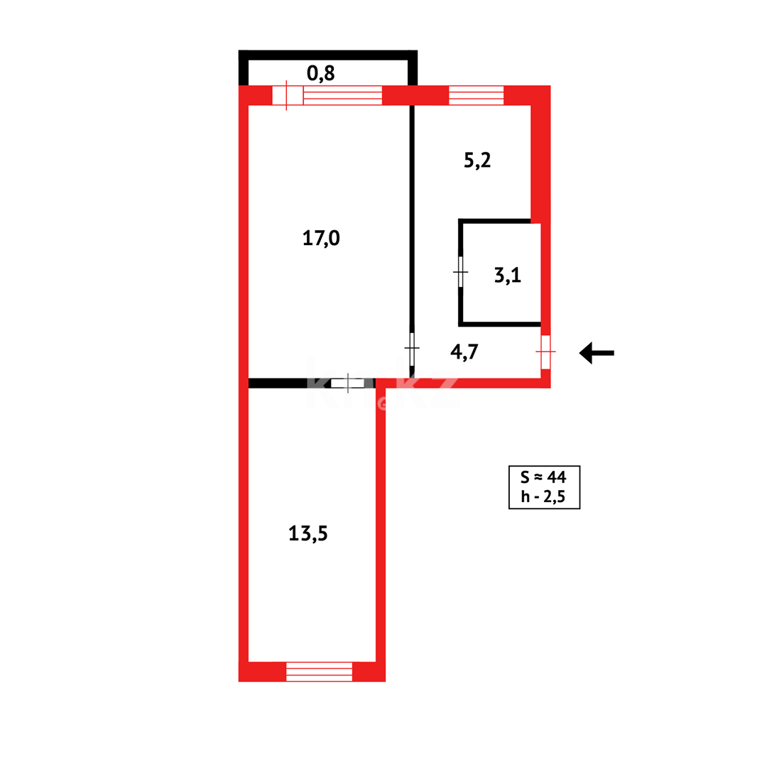 Продажа 2-комнатной квартиры, 44 м², пр. Металлургов - Продажа квартир в Темиртау фото 9 из 9